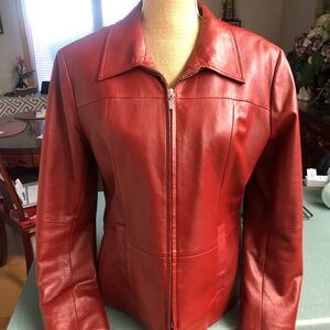 Women's Red Leather Zip-Up Jacket